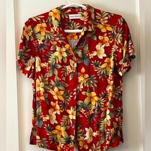 Marsh Landing Vibrant Red Floral Button Down Shirt